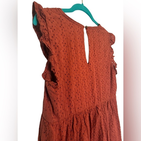 Knox Rose Burnt Orange Eyelet Flutter Sleeve V-Neck Dress Size XS - Picture 13 of 17